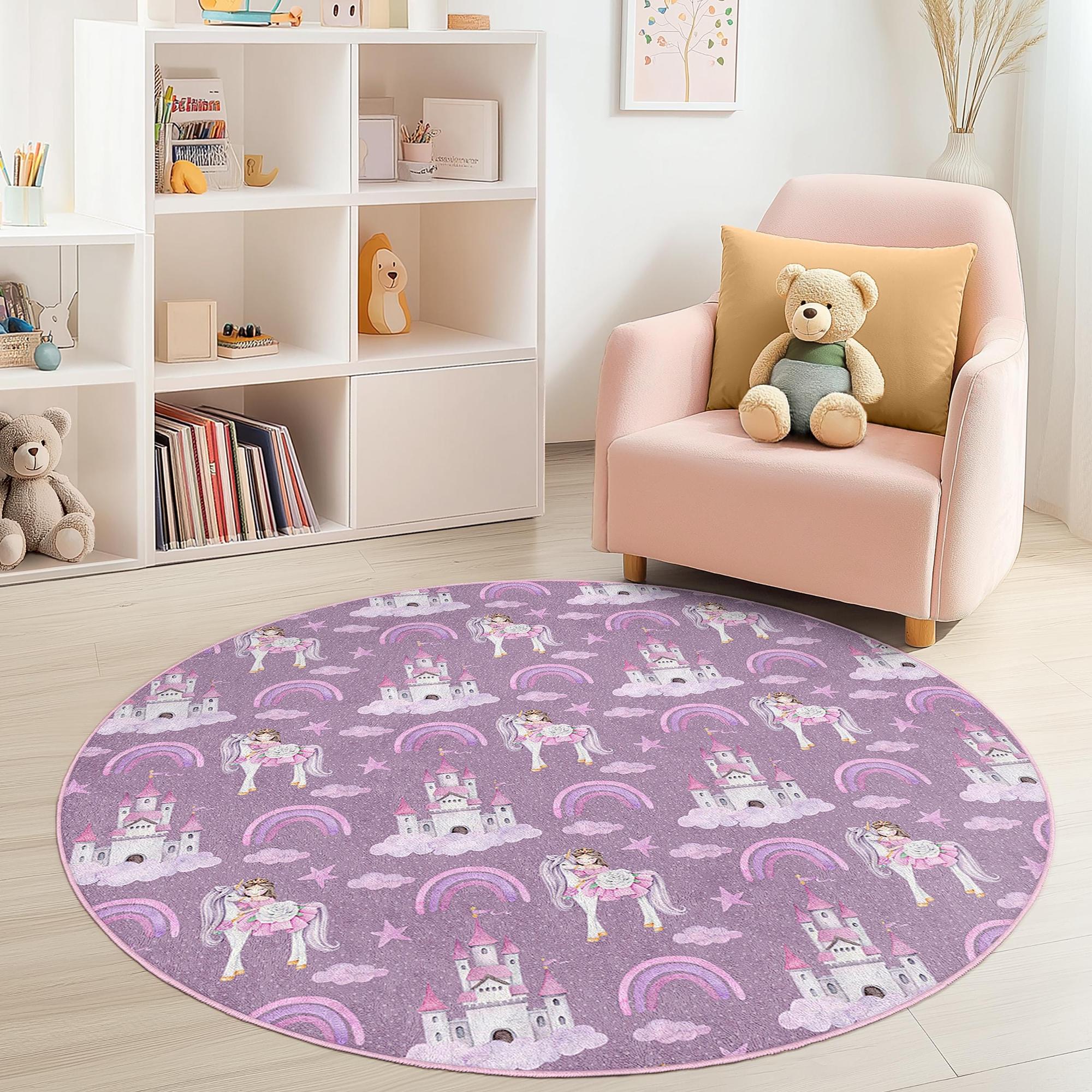 Einhorn-Kinderteppich Mehrfarbig Ø120cm 2