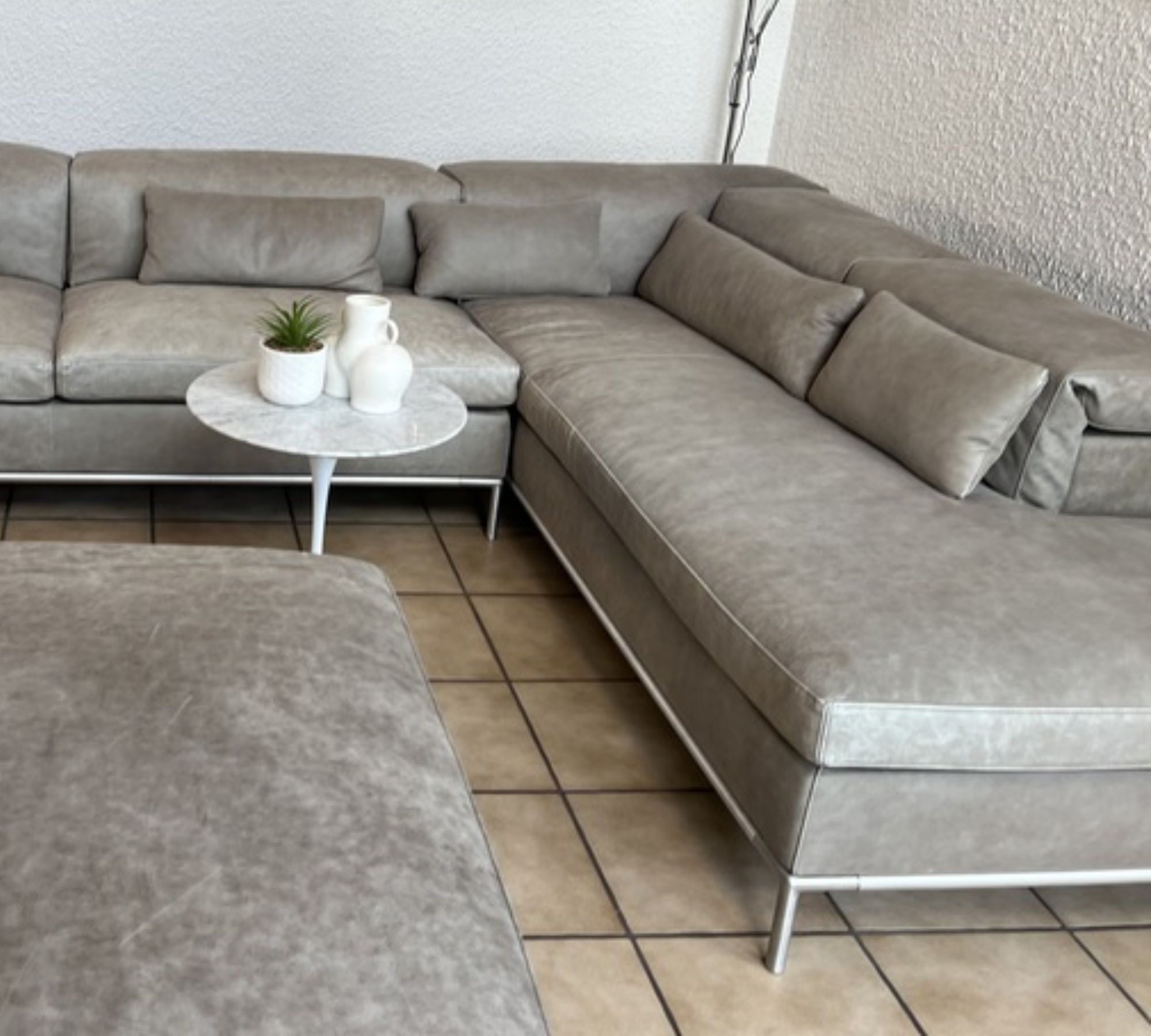 Sofa, Hocker & Pouf Leder Edelstahl Grau 5