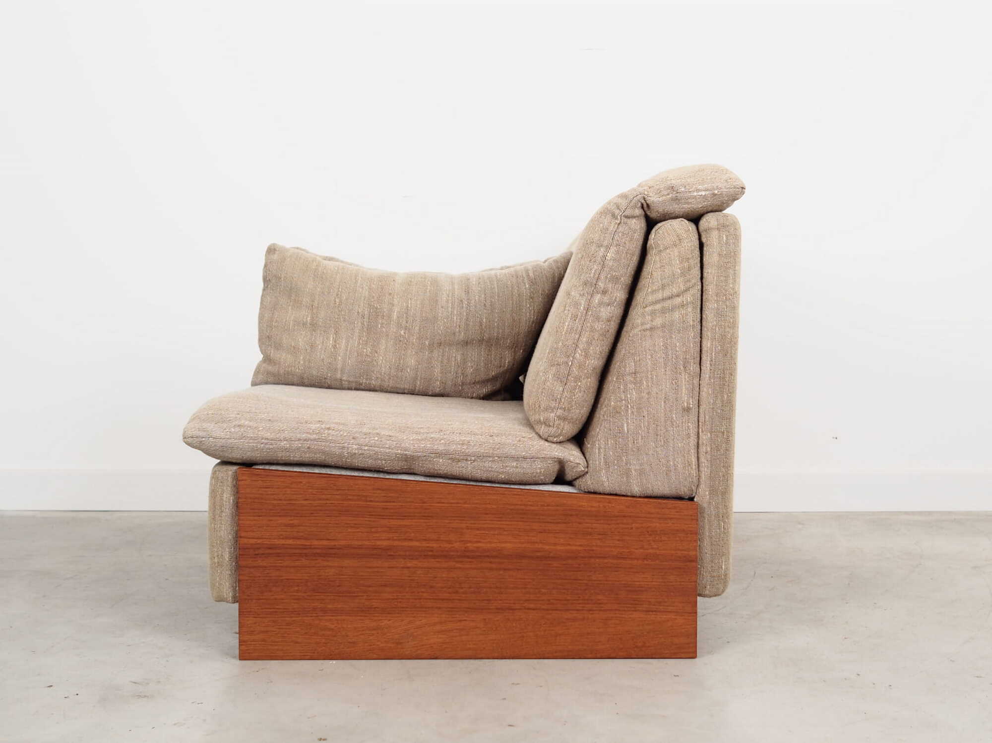 Vintage Sofa 2-seater Teak Wood Textile Gray 1970s 3