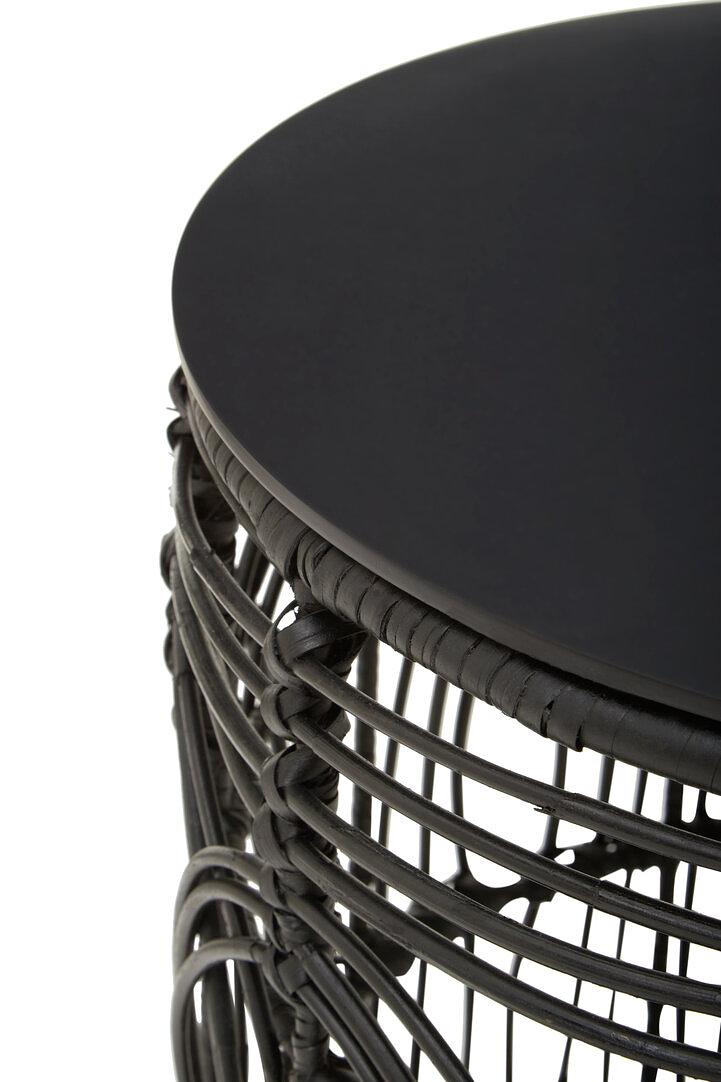 Arles Runder Hocker-Tisch Rattan Holz Schwarz 3