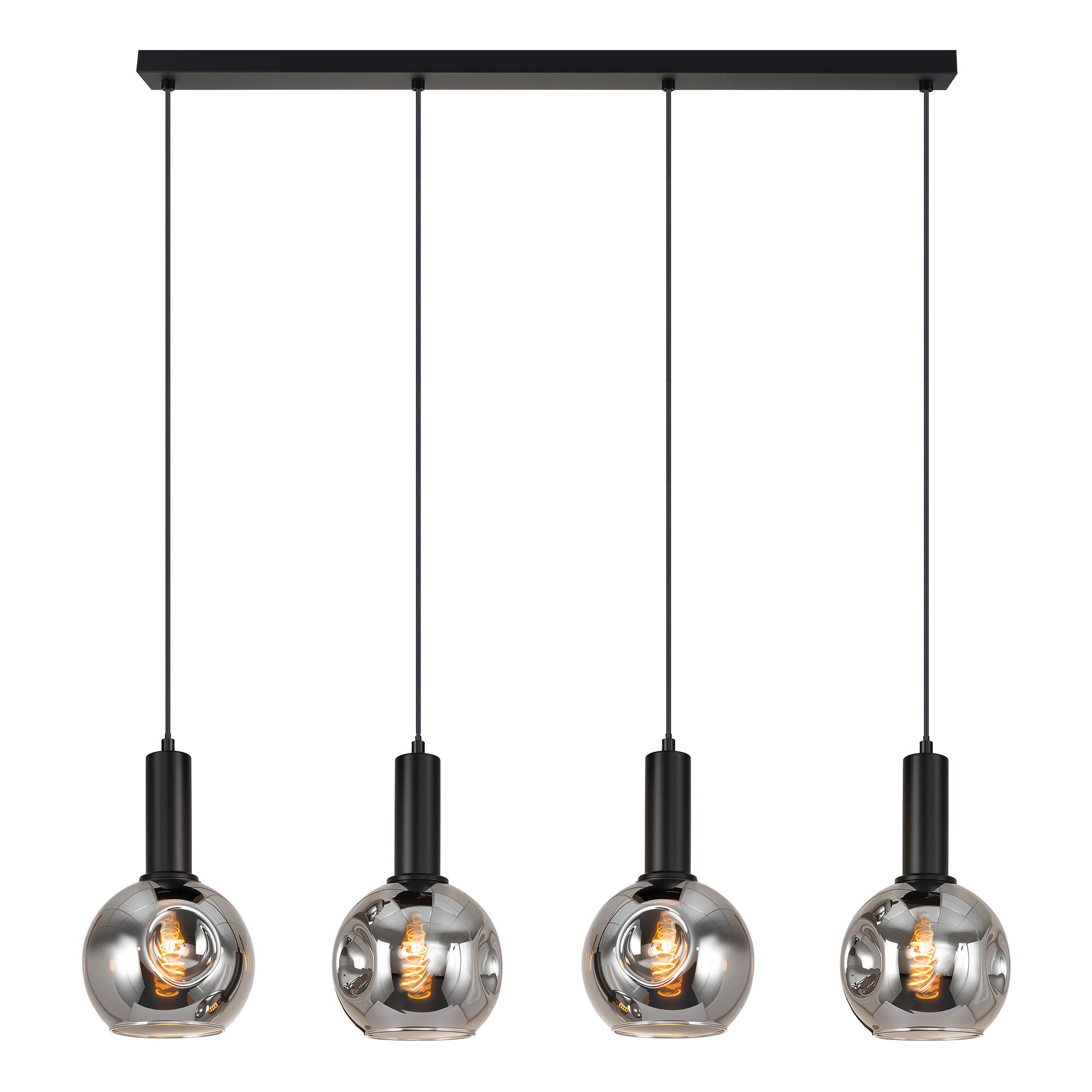 4-Light Ardeno Pendant Light Cast Iron Smoked Glass Black 4