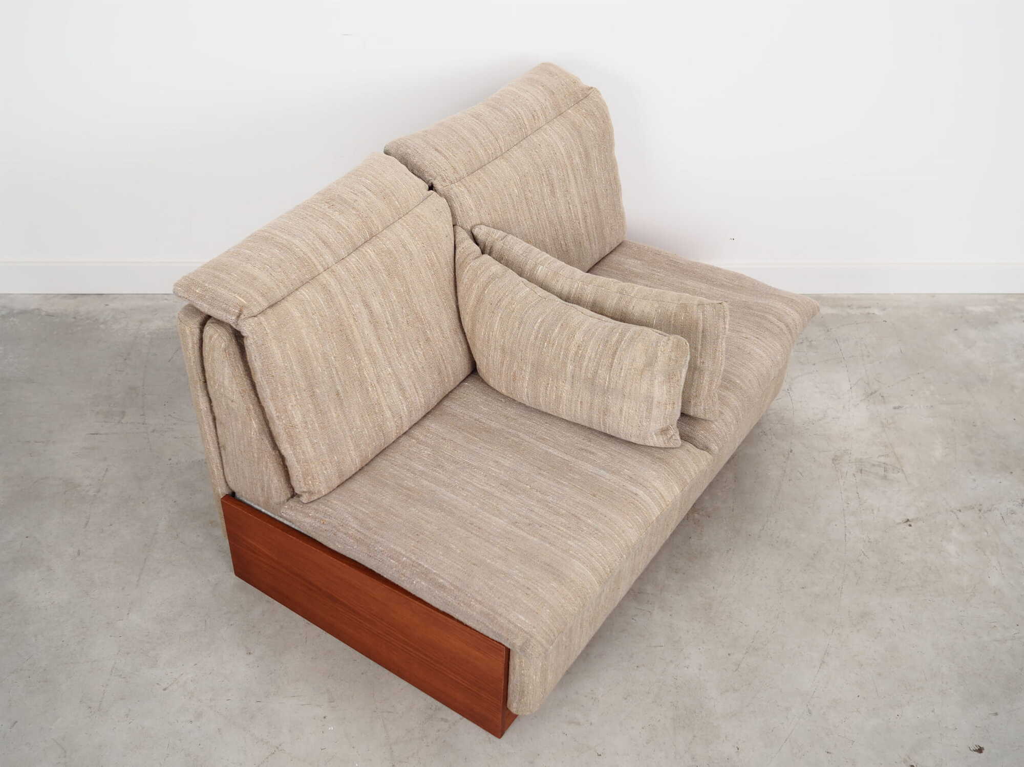 Vintage Sofa 2-seater Teak Wood Textile Gray 1970s 6