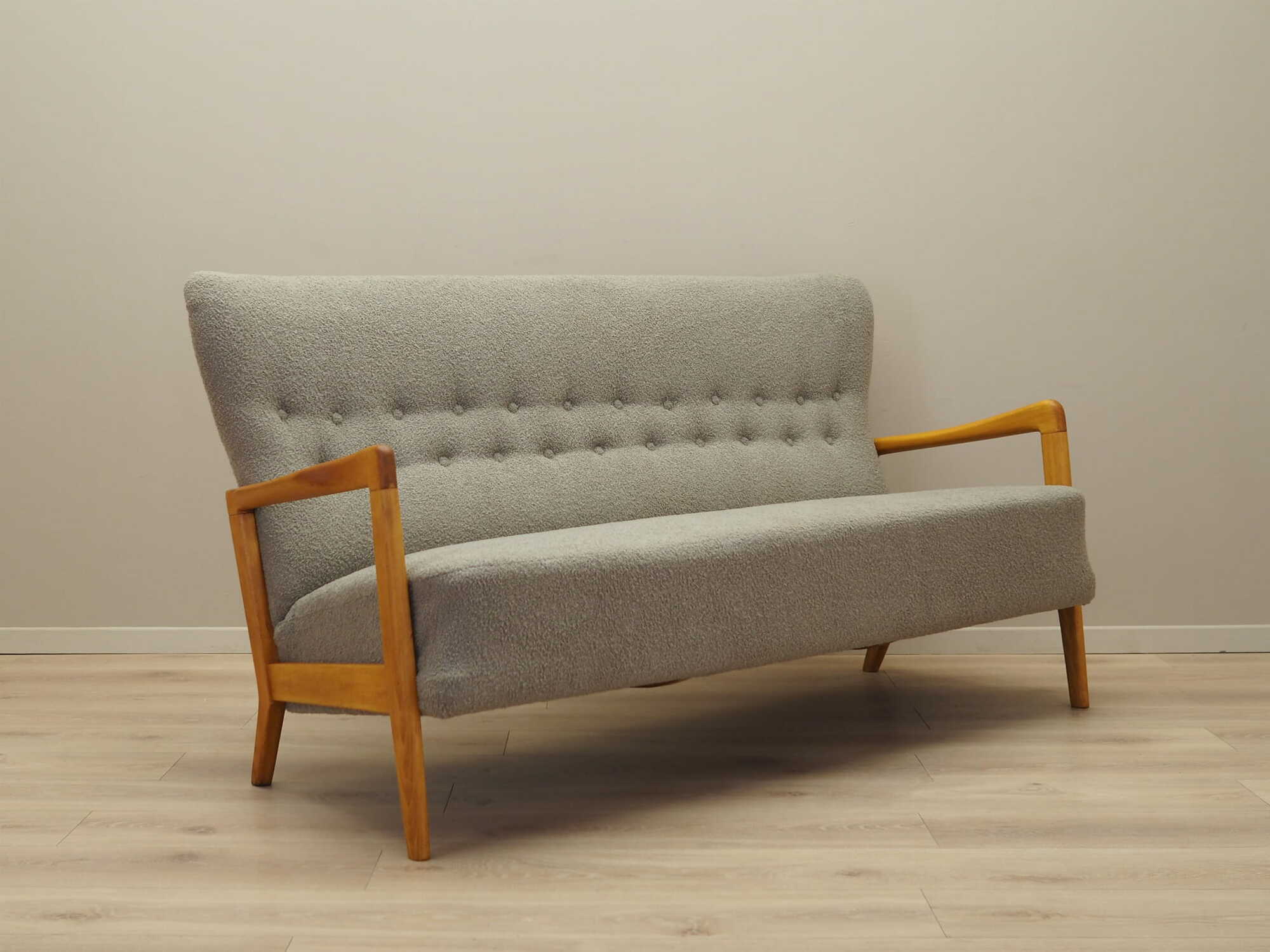 Vintage Sofa Buchenholz Textil Grau 1960er Jahre 2