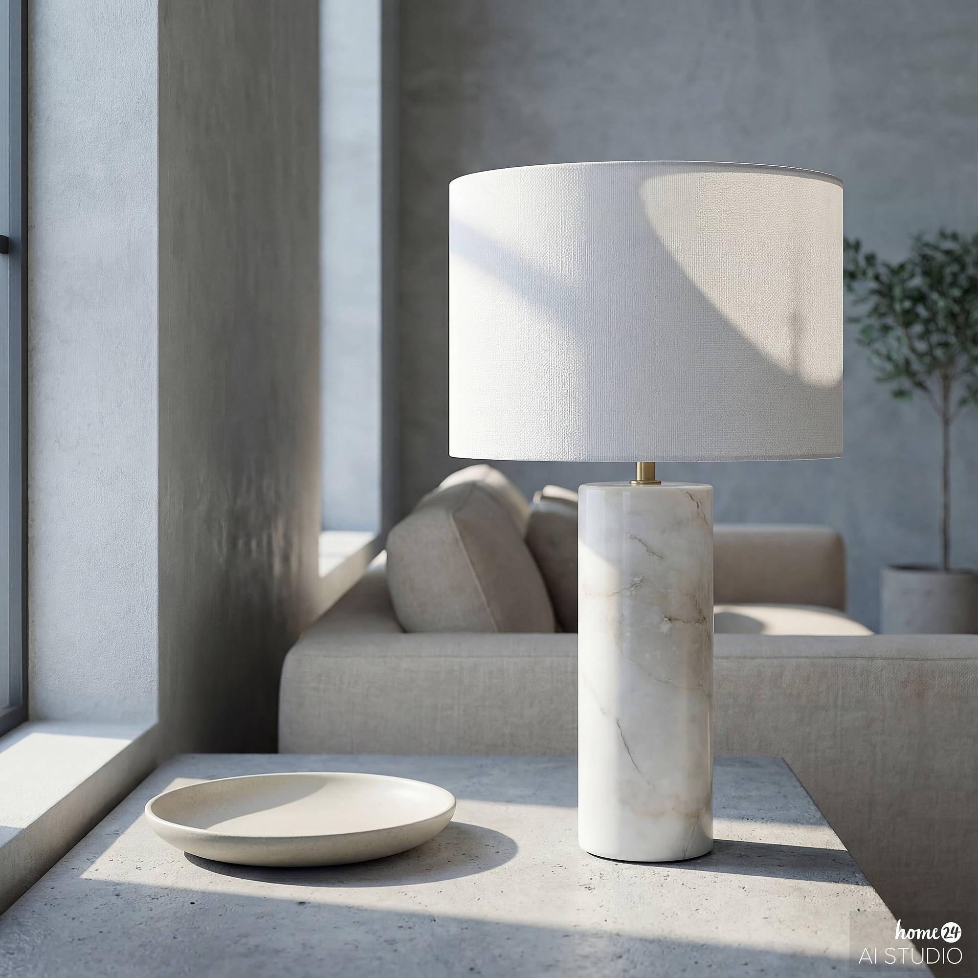 Juxo Tischleuchte mit Marmorfuß 1-flammig Leinen Marmor Weiß 2