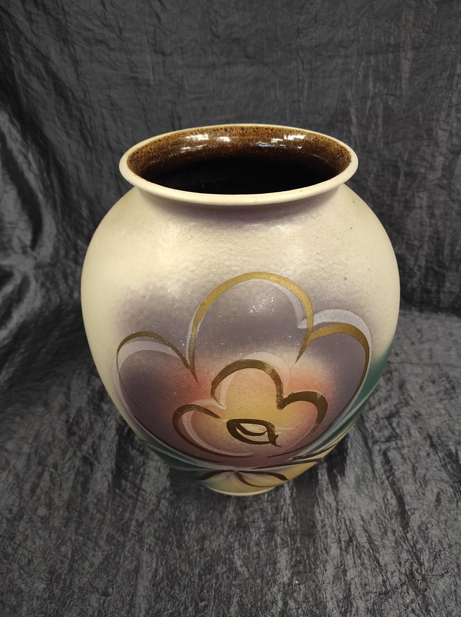 Vintage Keramik Vase Braun Weiß 3