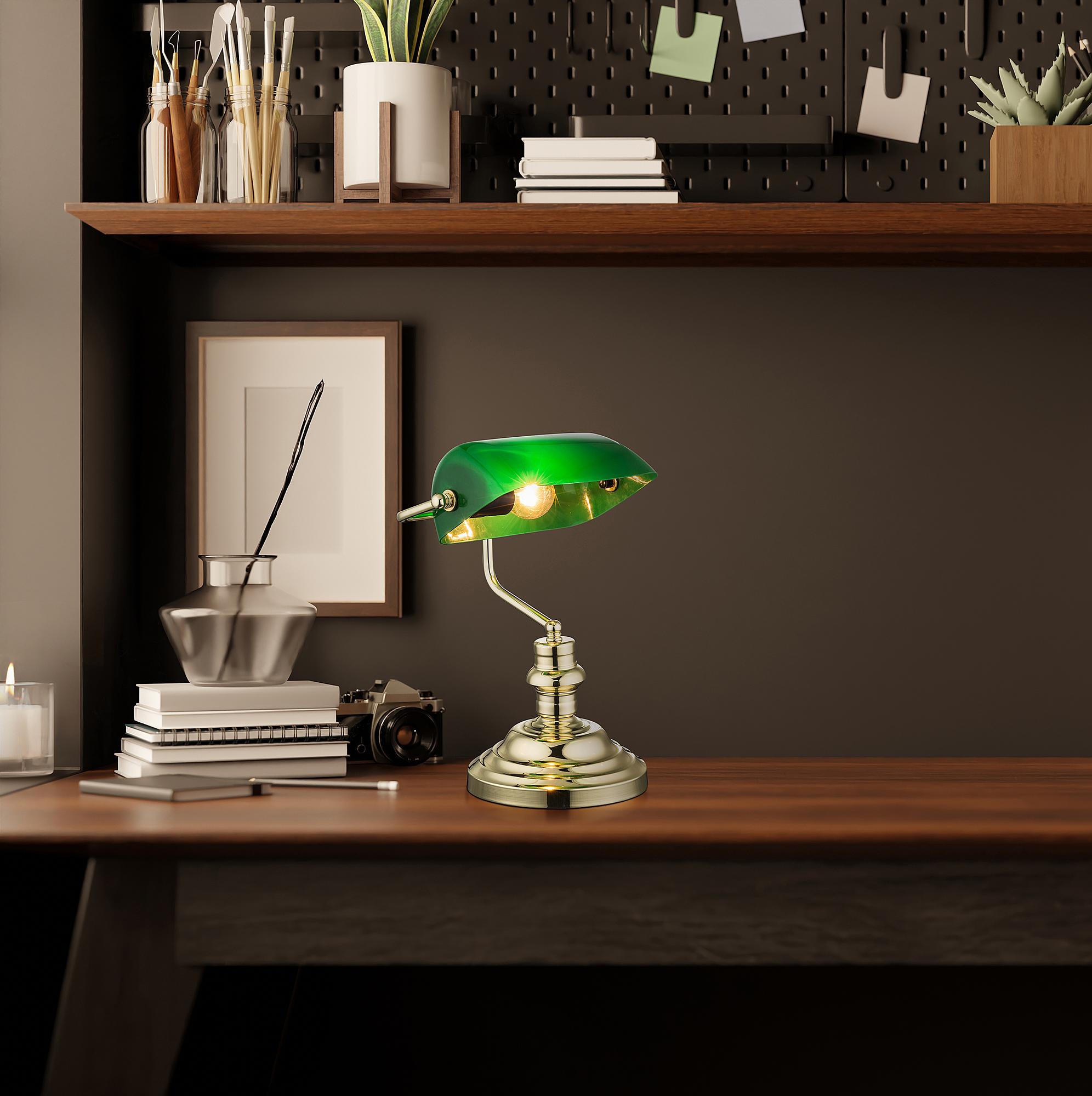 1-Flame Antique Table Lamp Acrylic Iron Green Gold 2