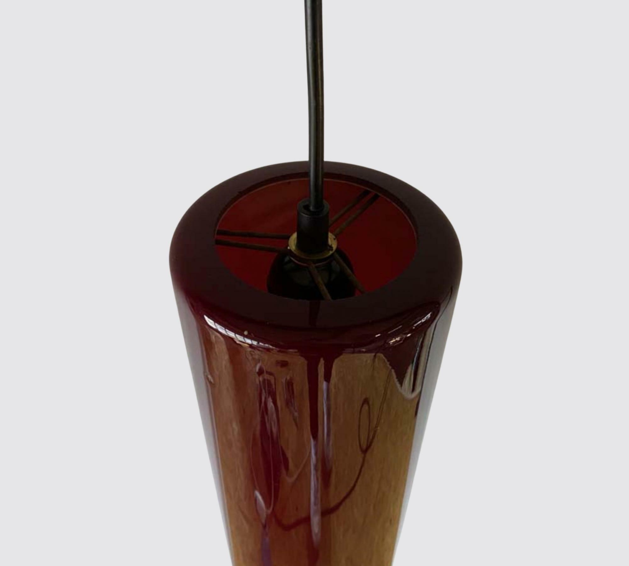 Zyliner-Hängeleuchte Glas Rot 1960er 3
