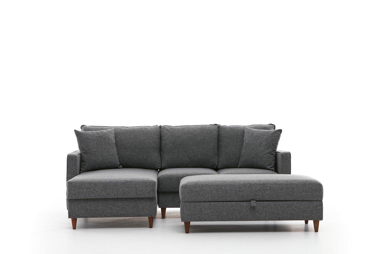 Eva Sofa Chaise Lounge Left with Pouf Grey 4