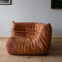 Togo Corner Sofa Pull-Up Leather Peach Brown 2