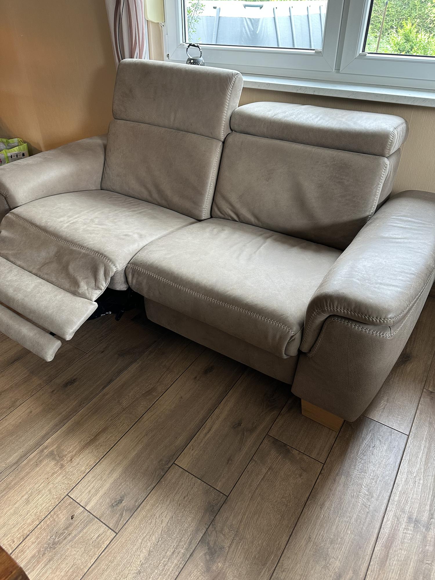 2-Sitzer Sofa mit Relaxfunktion Echtleder Beige 1