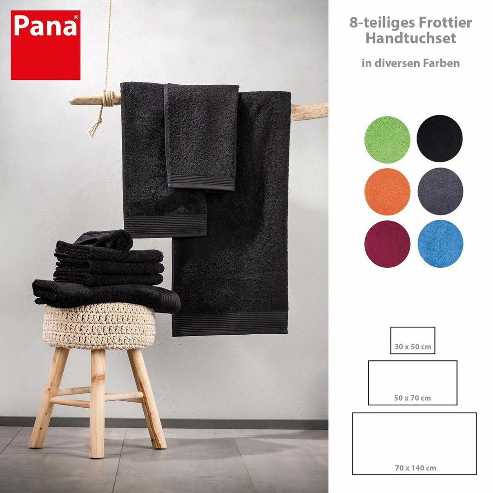8-tlg. Frottier Handtuch-Set Schwarz Öko-Tex Standard 100 1