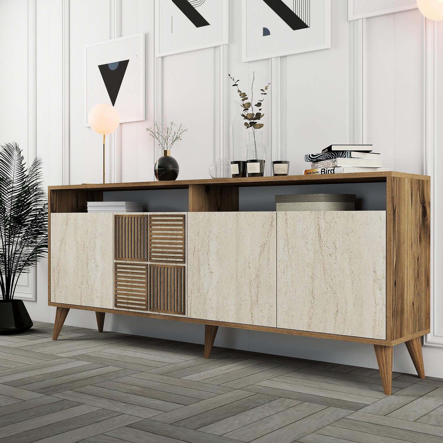 Milan Sideboard Walnussbraun Steinoptik 180cm 2