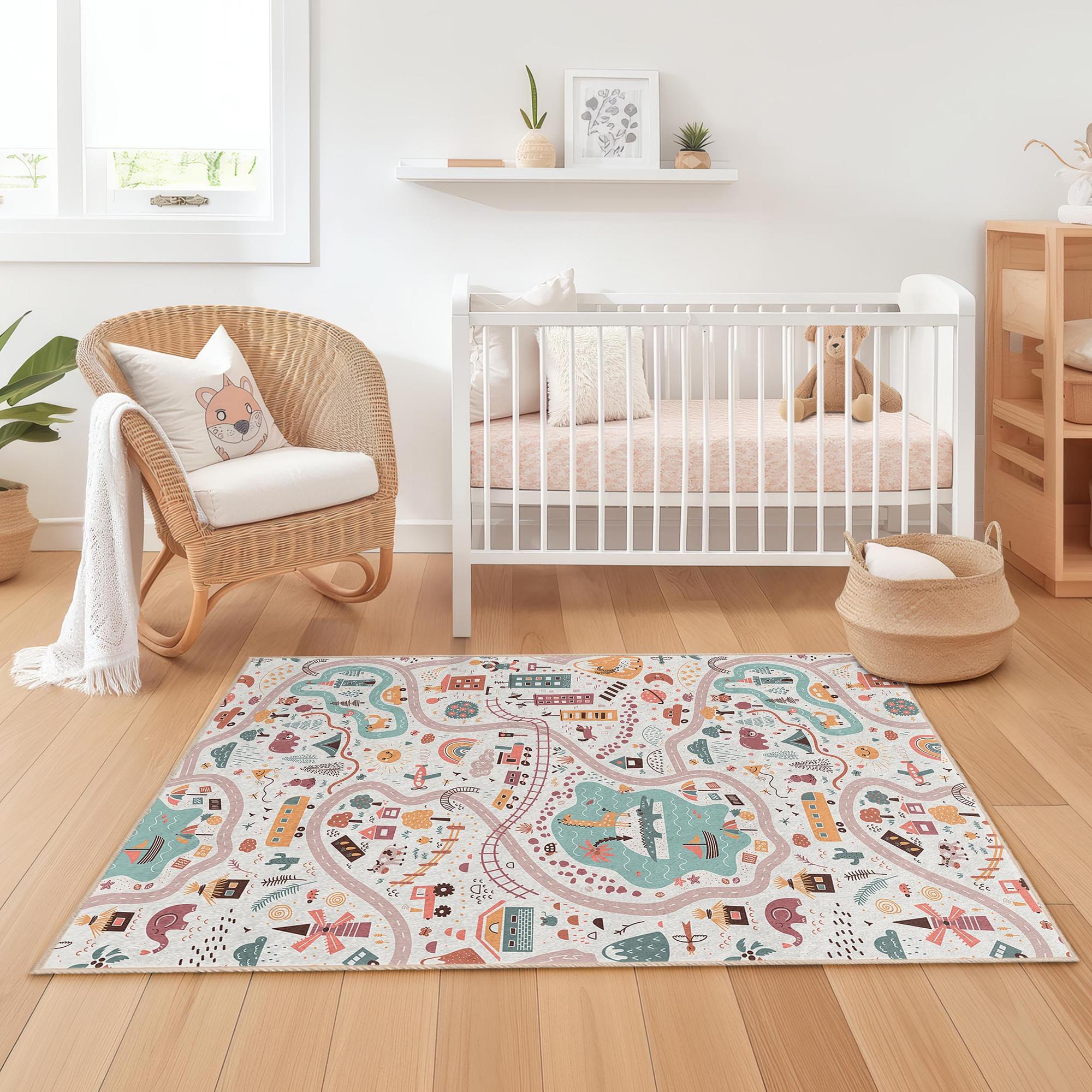 Abenteuer Straßenkarte Kinderteppich Mehrfarbig 80x300cm 3