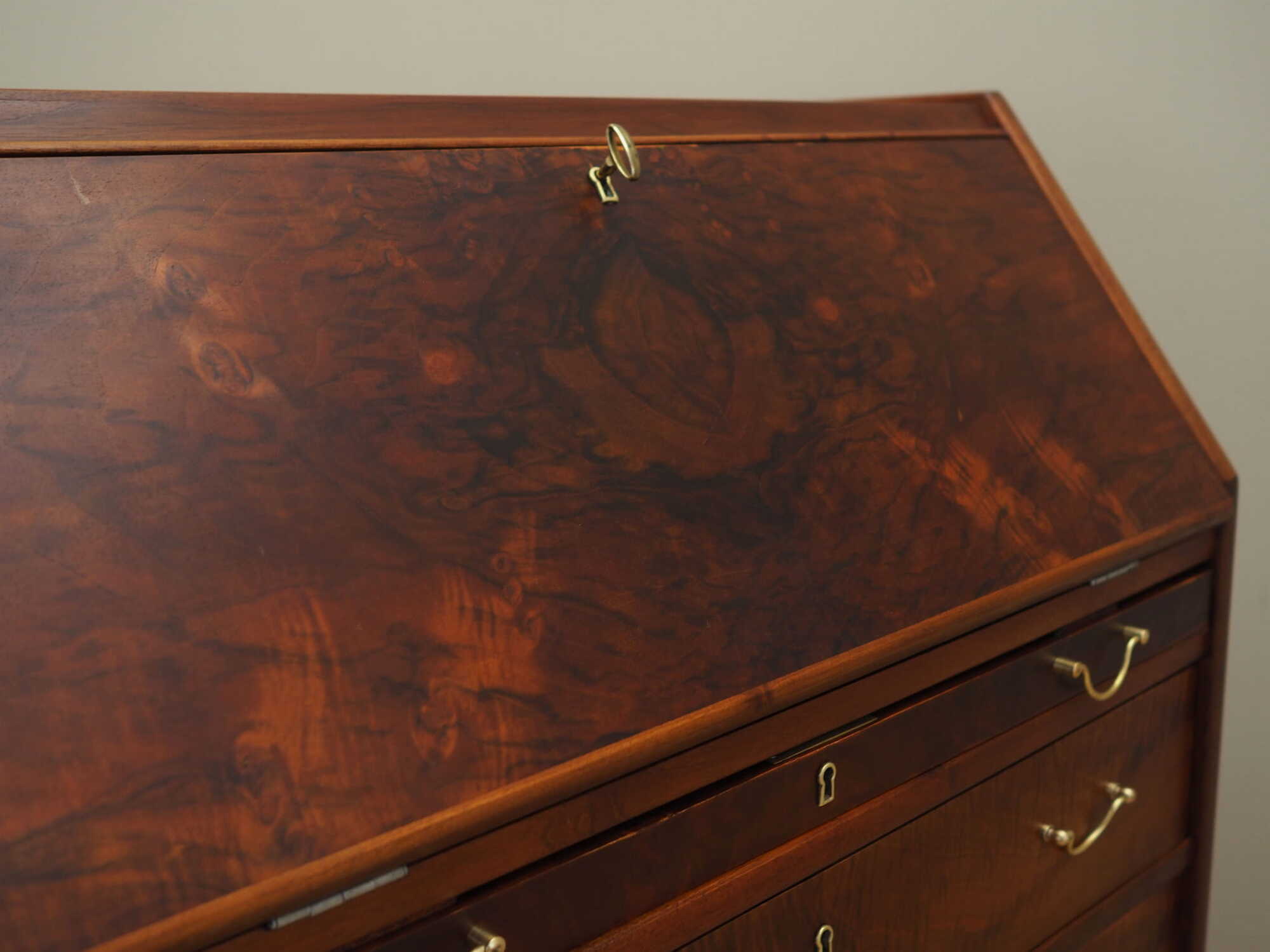 Vintage secretary desk, walnut wood, brown, 1960s 9