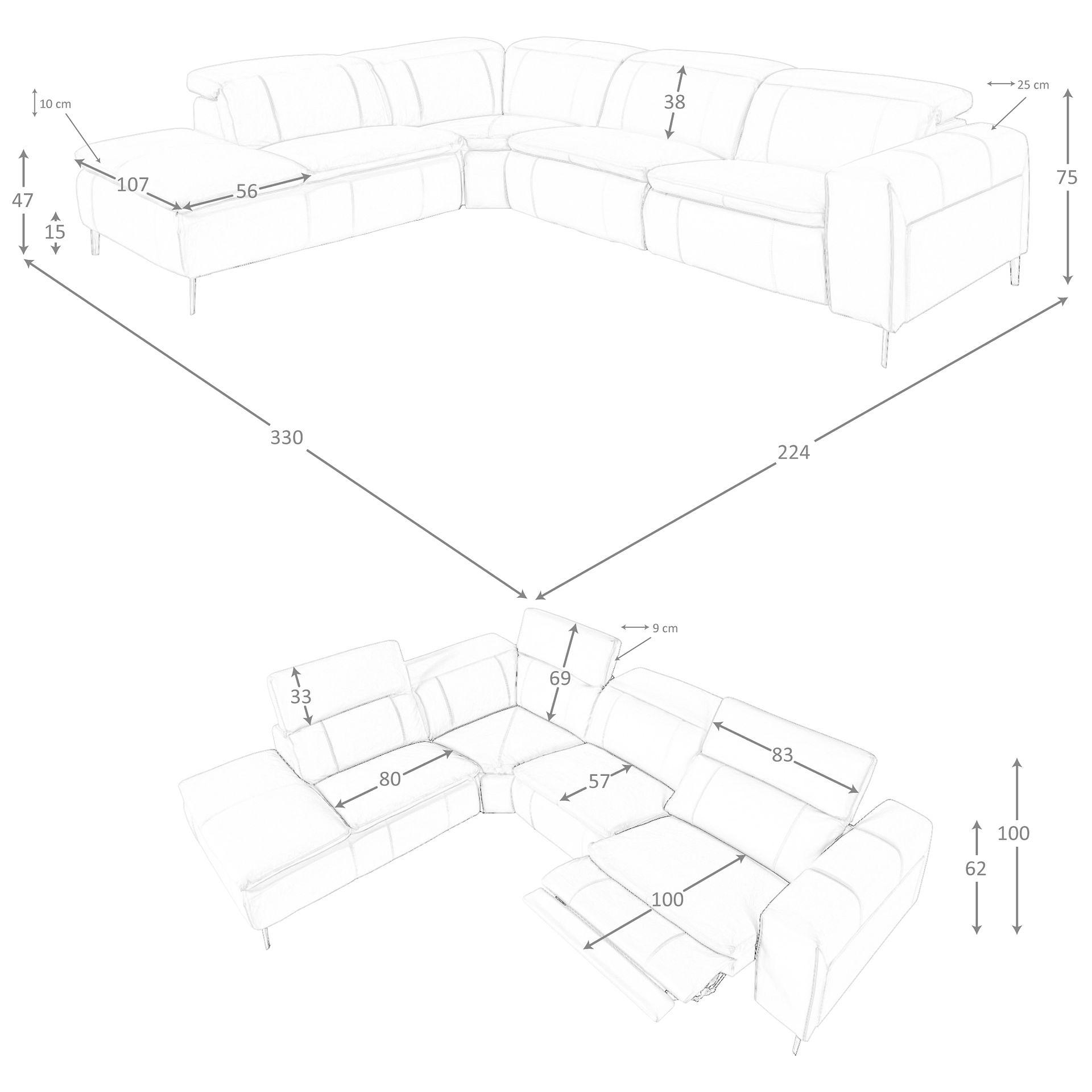 Sofa Récamiere Links Leder Grau 8