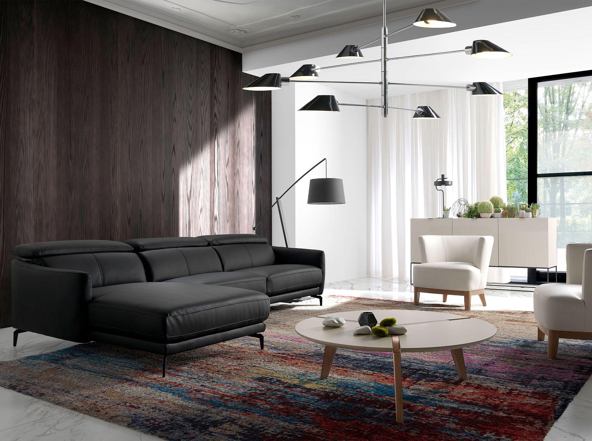 Sofa Chaise Lounge Left Leather Black 2