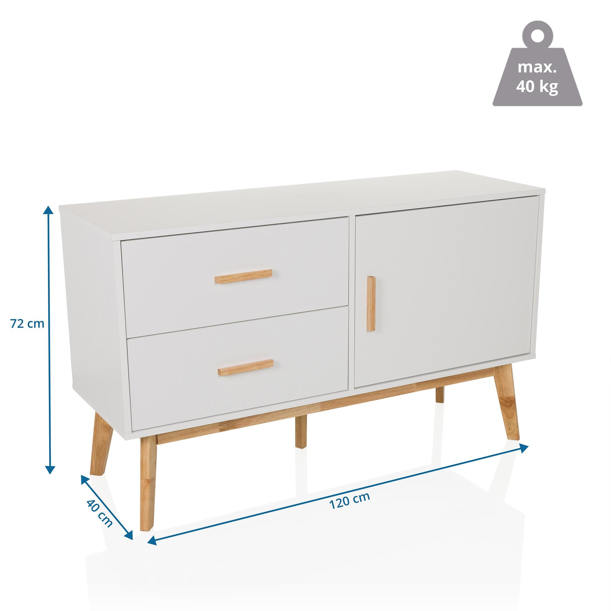 Tarolo Sideboard con 2 cassetti e 1 anta rovere bianco 4
