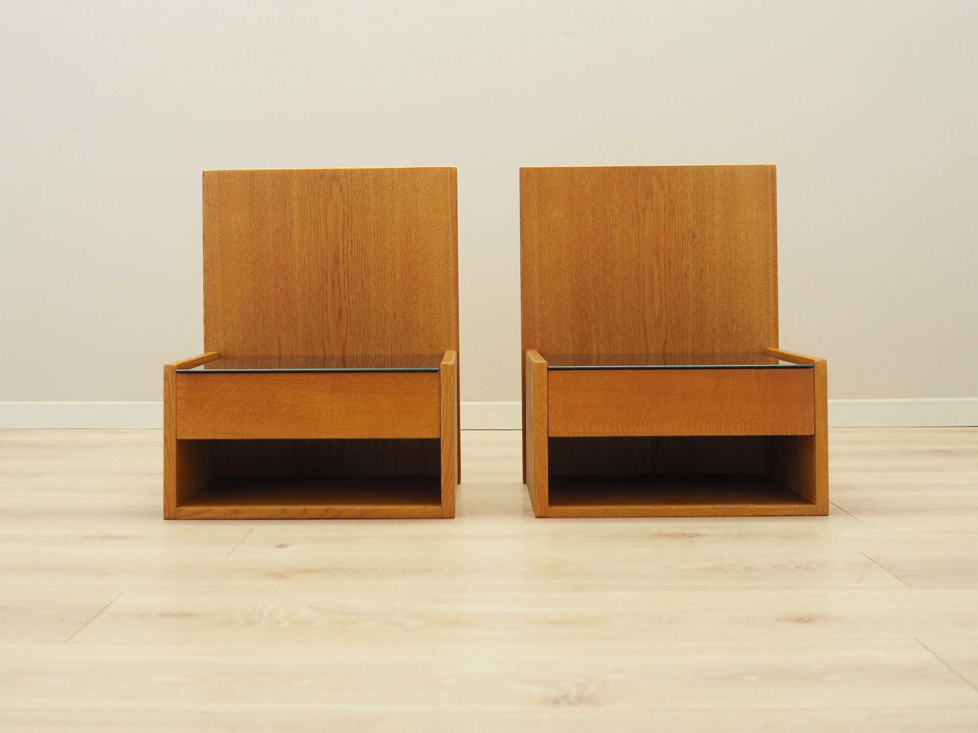 2x Hanging Nightstand Set Wood Brown 1960s 3