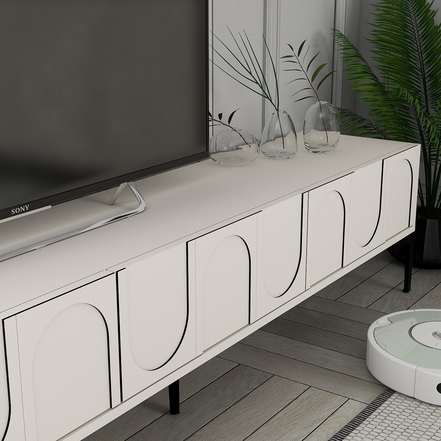 Lyon 42 TV Cabinet Wood Veneer Cream Black 4