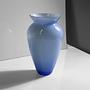 Vintage Vase Frosted Glass Opalina Filigrana Blue 1970s 0