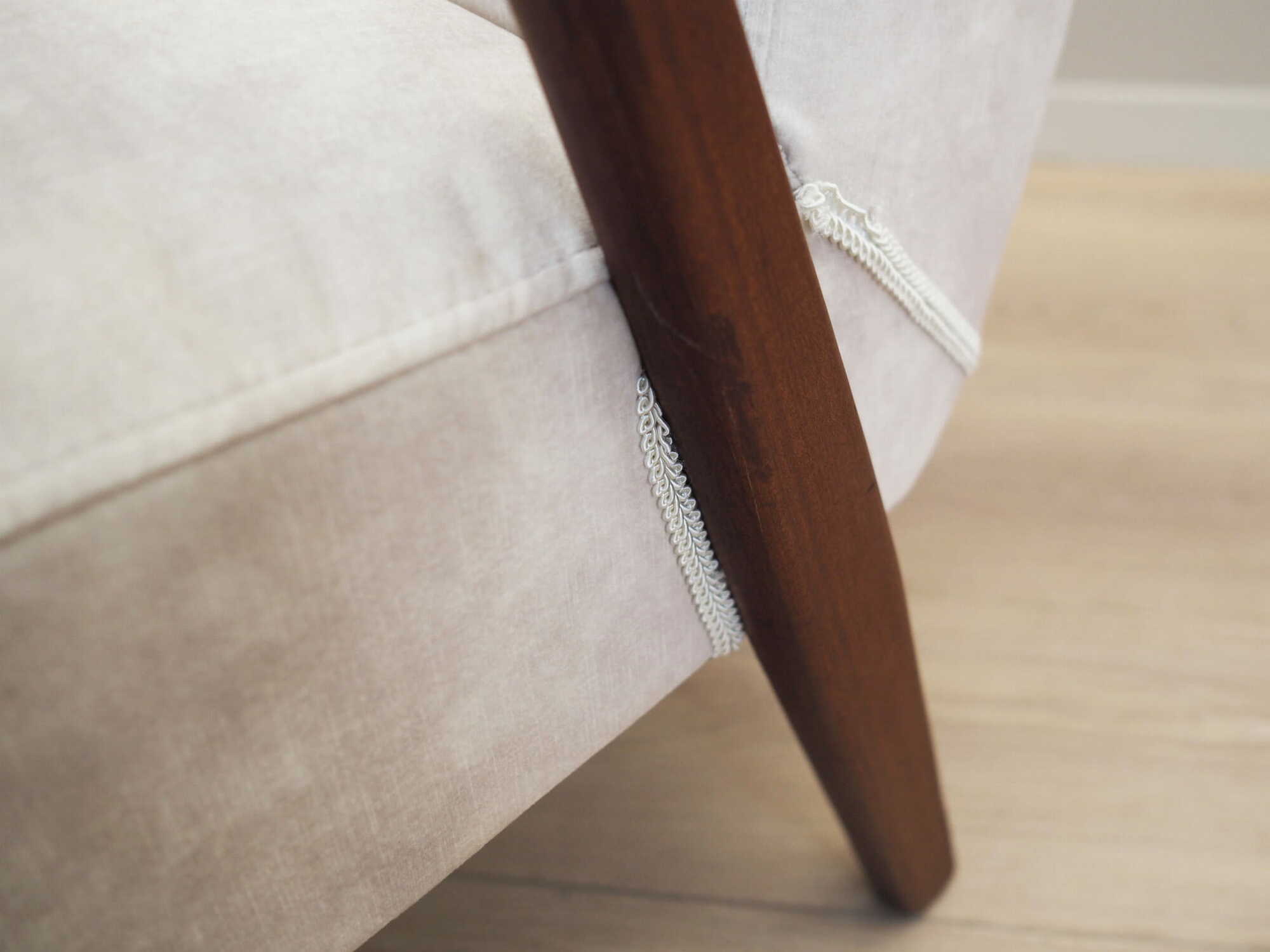 Vintage Chair Teak Velvet White 1970s 9