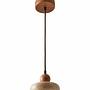 Round Pendant Light Oak Wood Travertine Cream 6