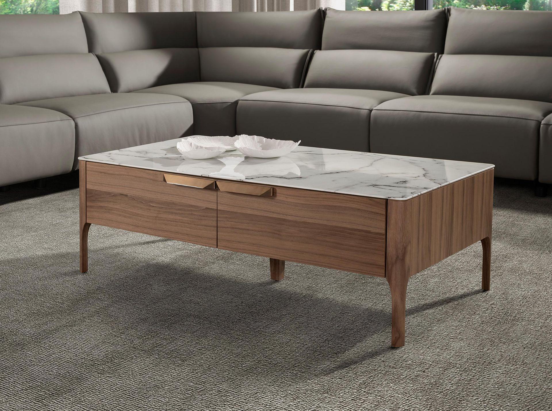 Rectangular coffee table Walnut wood Marble look 2