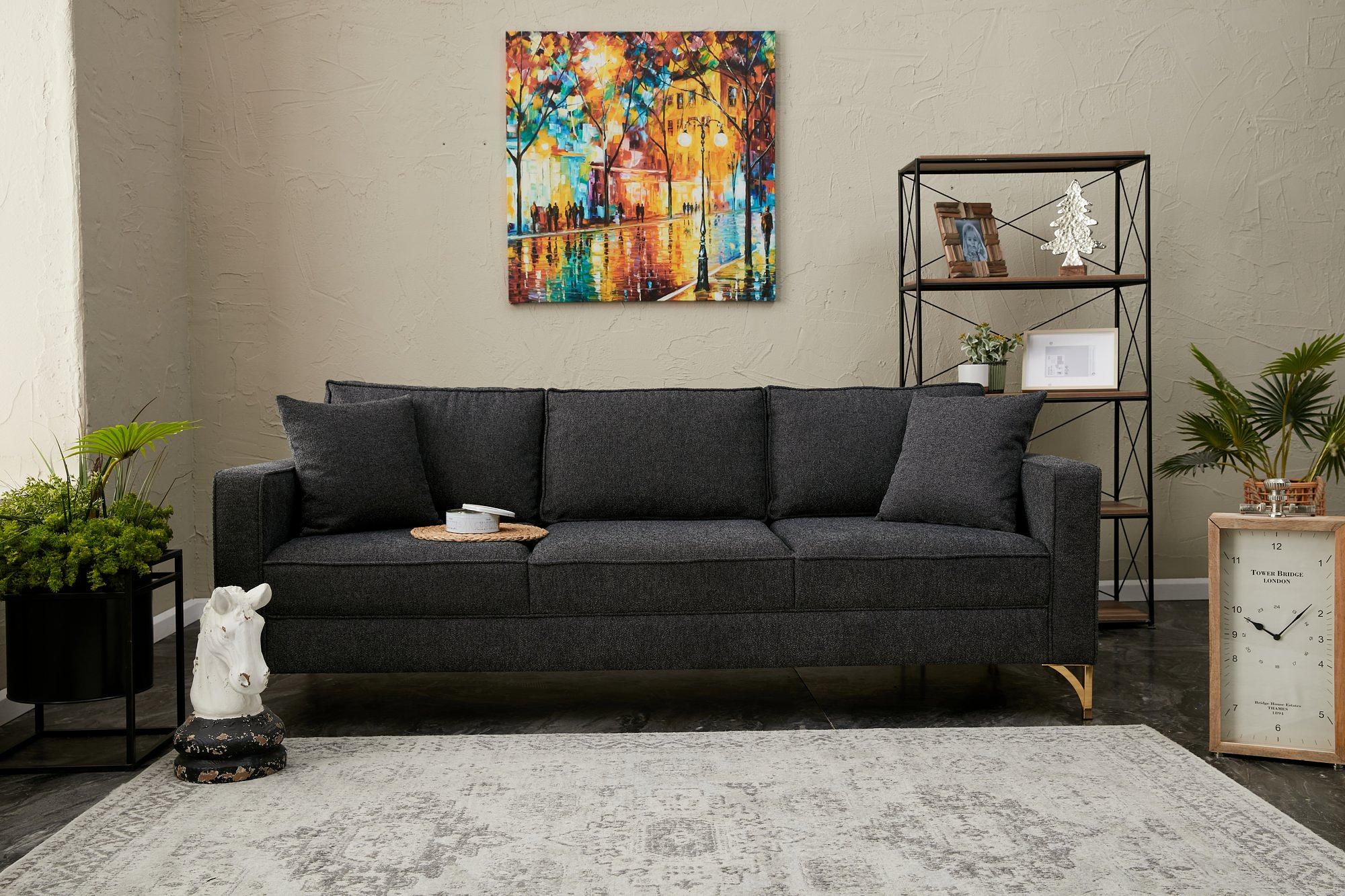 Lima Sofa 3-Sitzer Anthrazit mit goldenen Beinen 2