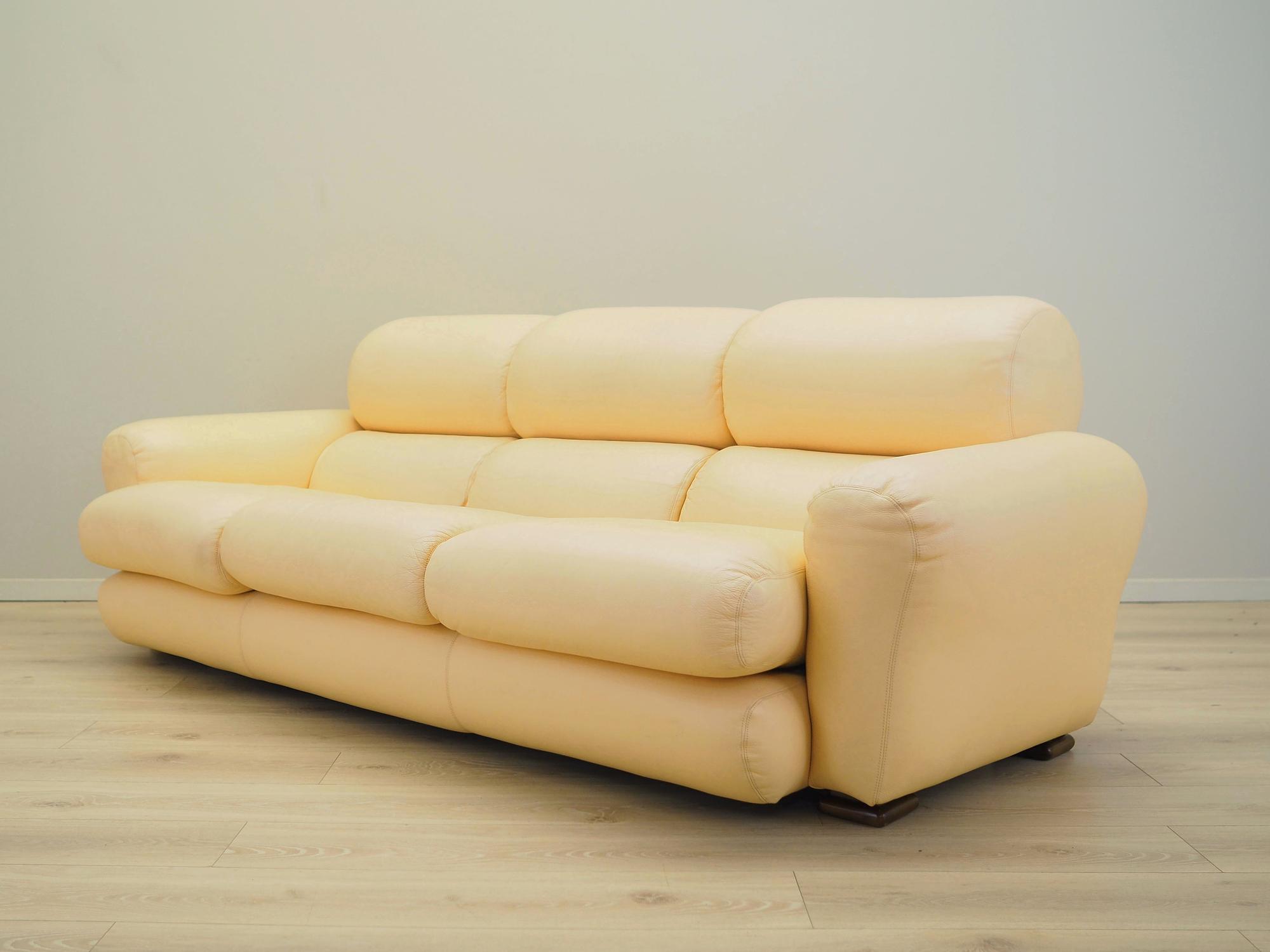 Sofa Leder Creme 1960er Jahre 2
