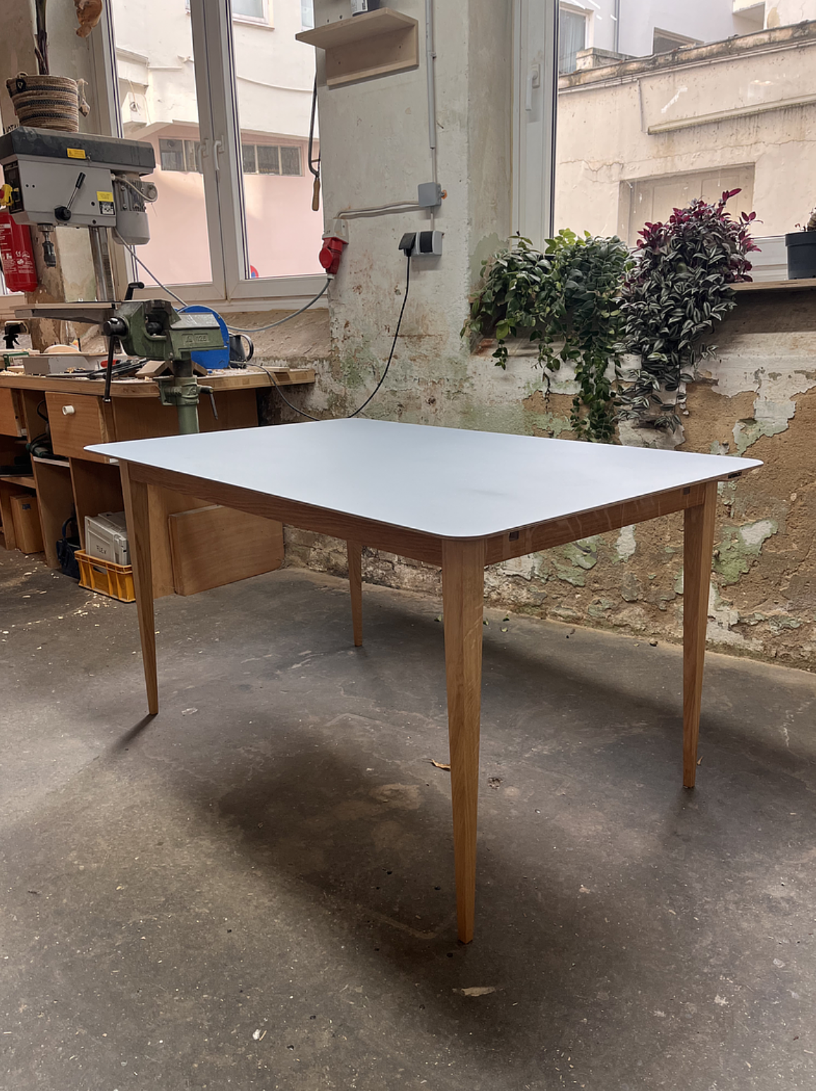 Beluga Table Wood Linoleum Blue Haze 1