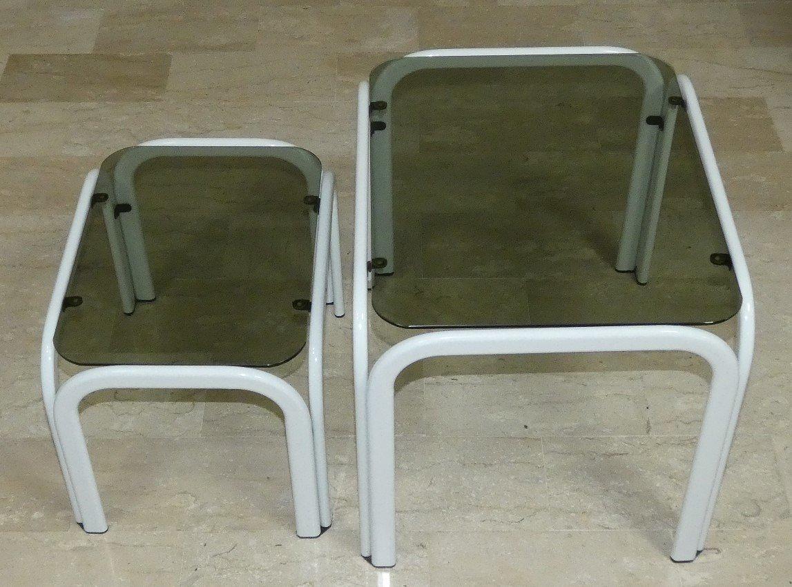 Couchtische 3er Set Vintage Metall Glas 1980er Jahre 5