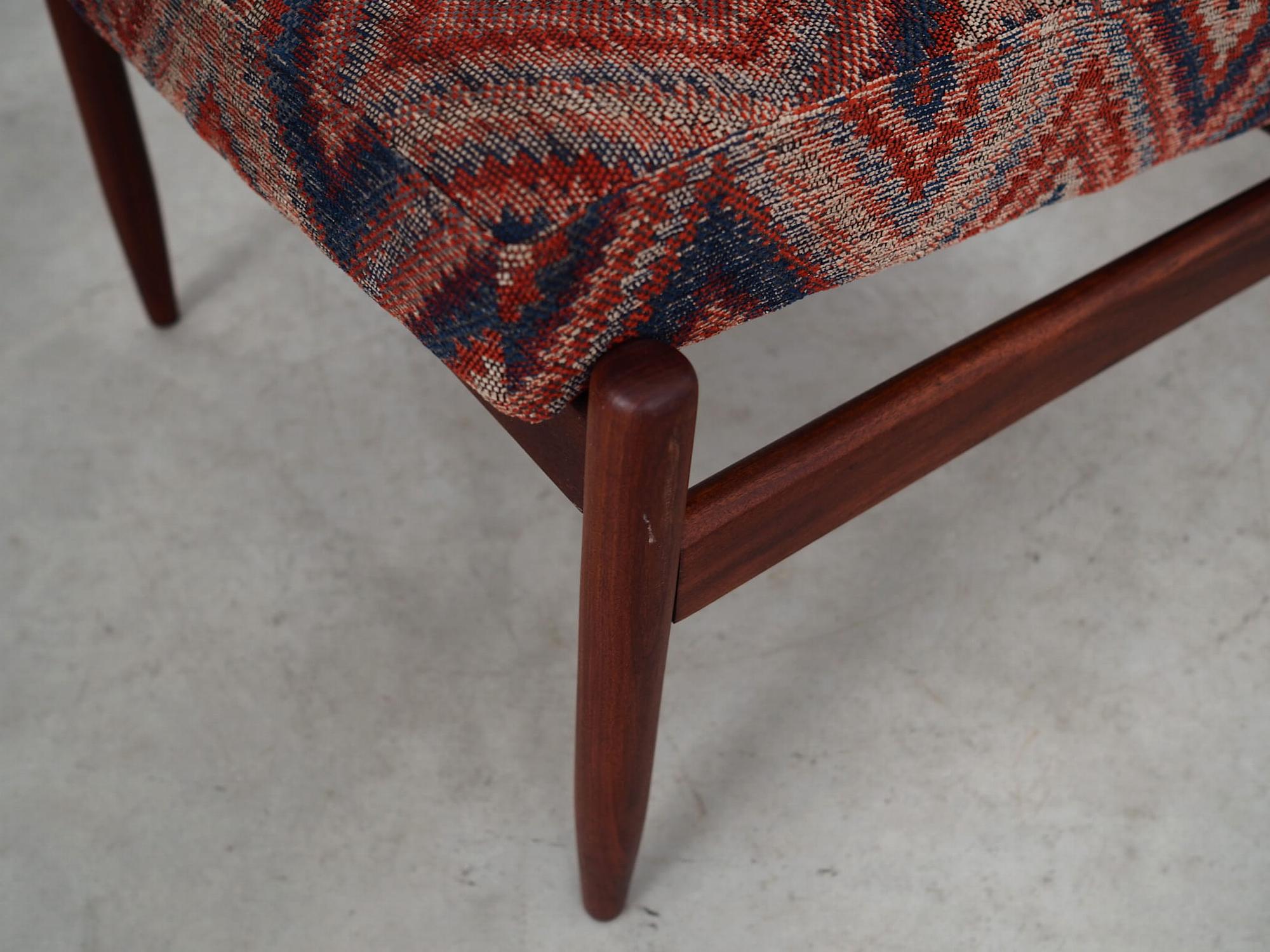 Vintage Stuhl Teakholz Textil Mehrfarbig 1970er Jahre  12