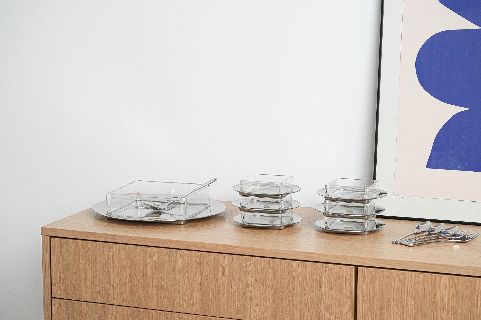 Dessert-Set Edelstahl Silber 1970er Jahre 1