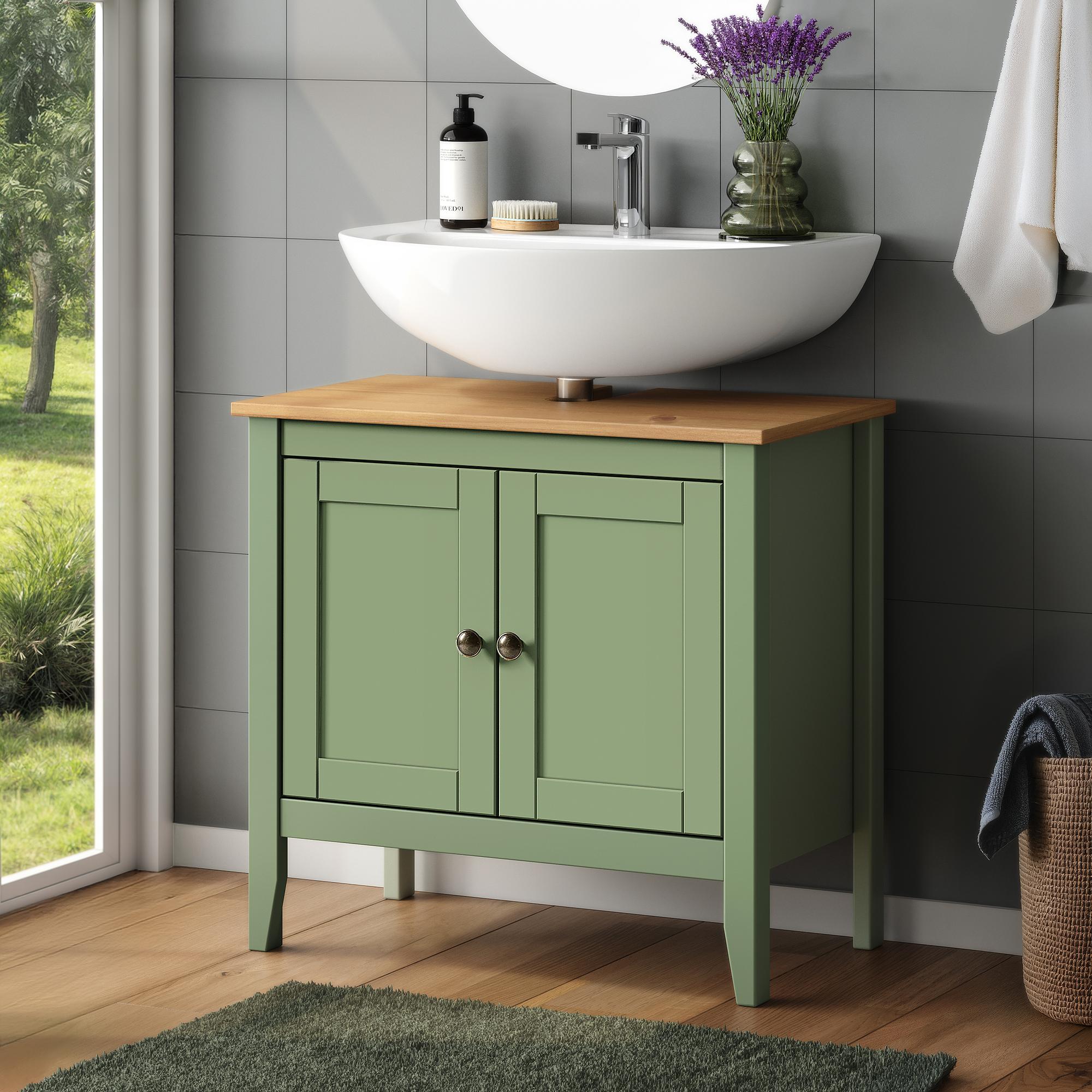 Belleria Typ B Waschbeckenunterschrank Massivholz Grün 2