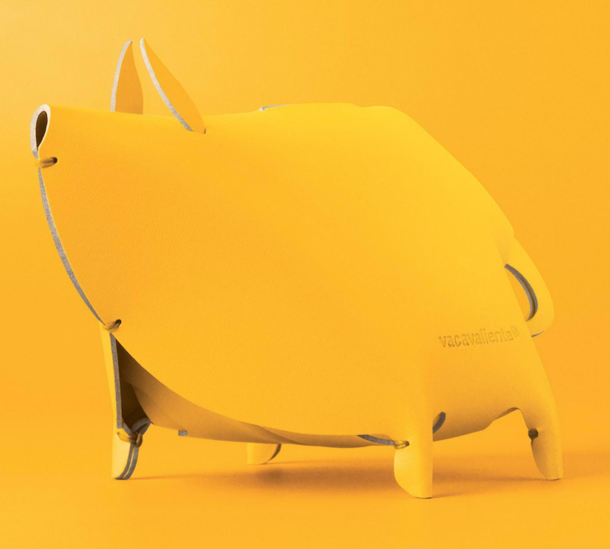 Sparschwein aus 100% Recyceltem Leder aus Spanien Gelb 0