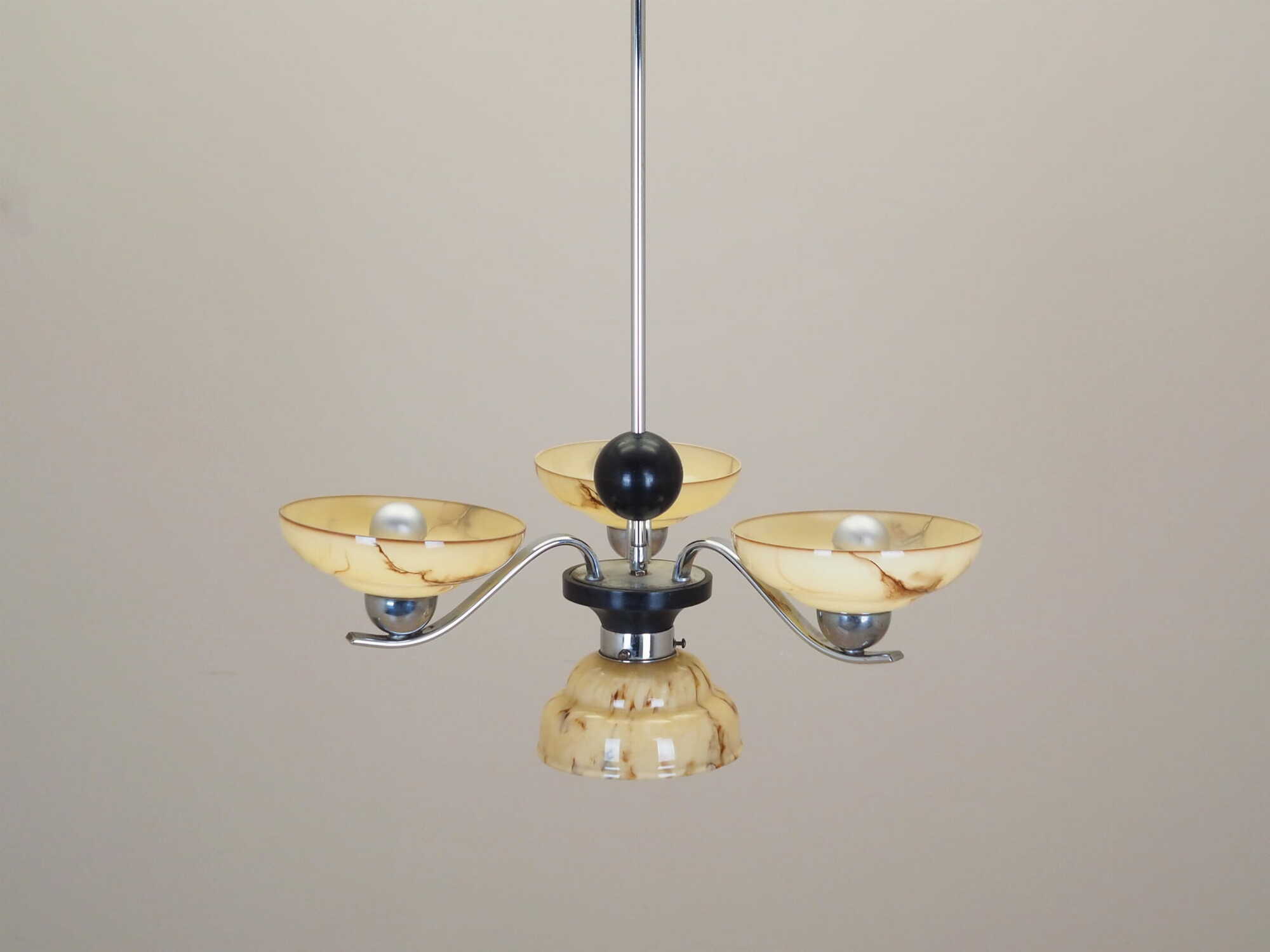 Vintage chandelier glass metal yellow 1970s 1
