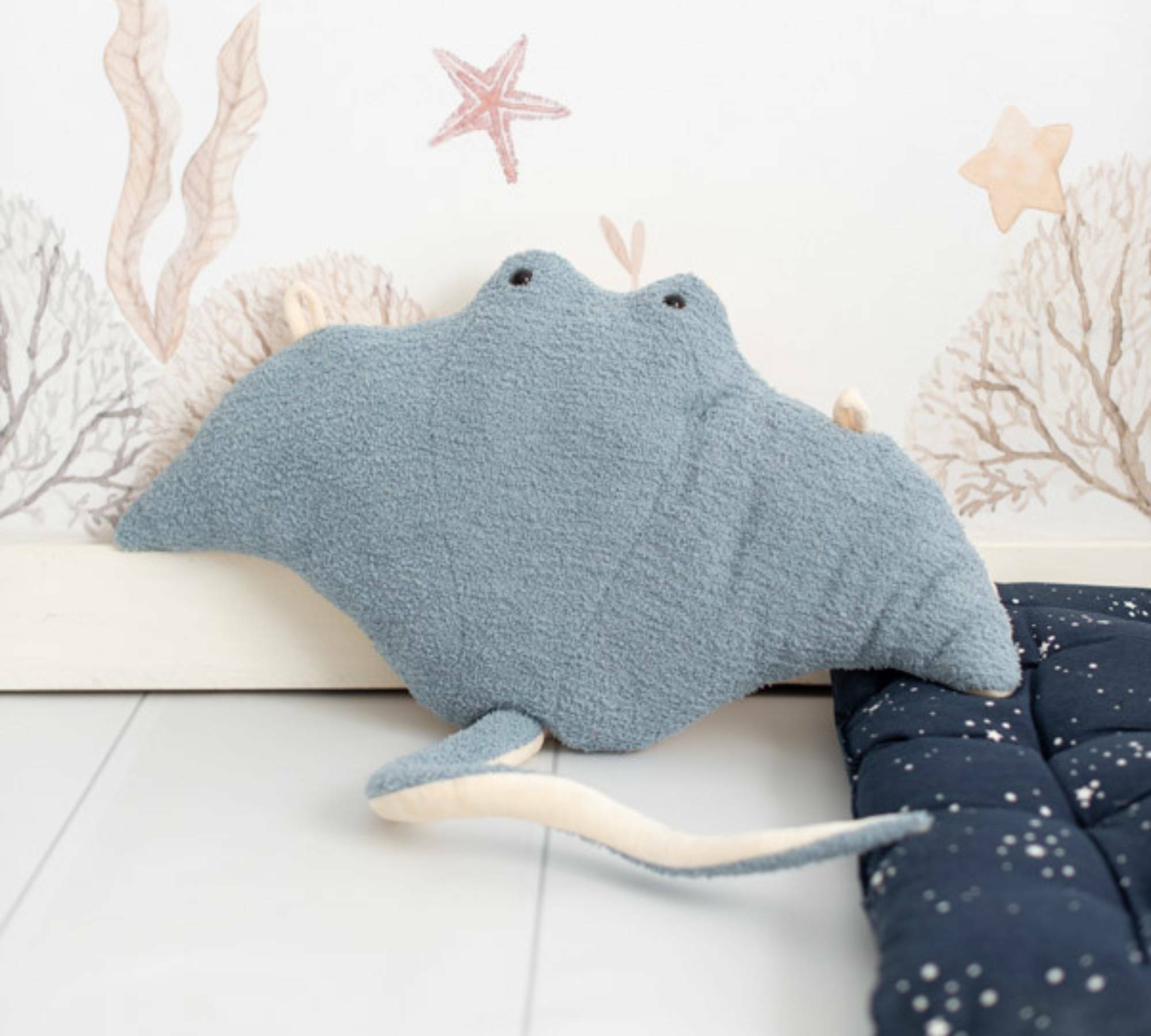 2x Mantarochen Plüschtier Baumwolle Blau Weiß 4