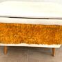 Vintage Hocker Plüsch Kunstleder Beige 1950er Jahre 1
