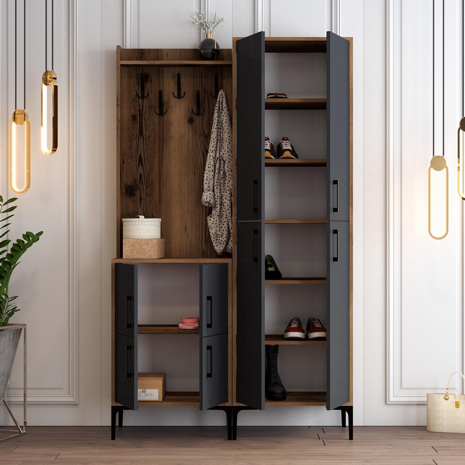 Ana Wardrobe Walnut Brown Anthracite 120cm x 200cm 2