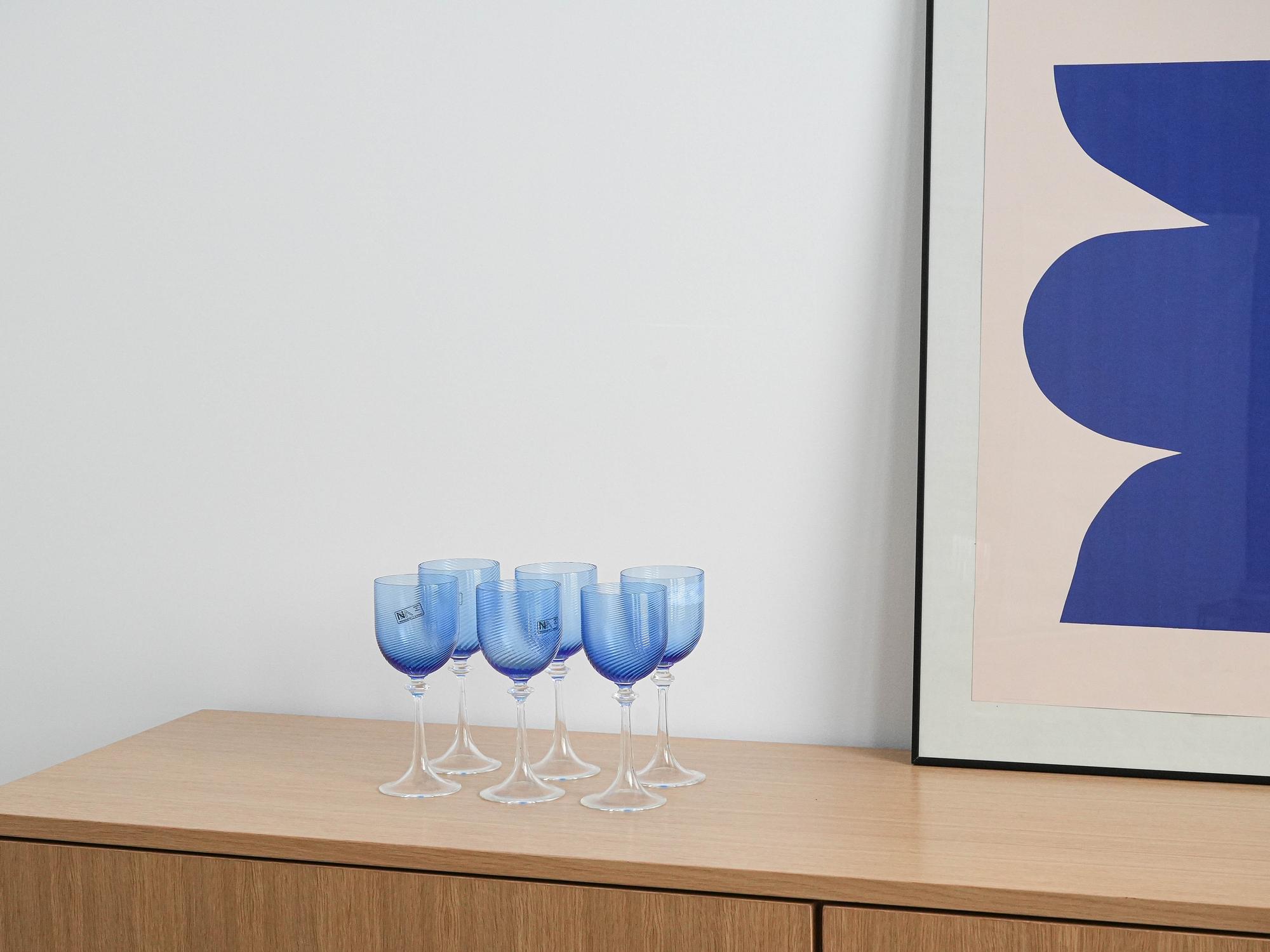 Gläser-Set Muranoglas Blau 1970er Jahre 1