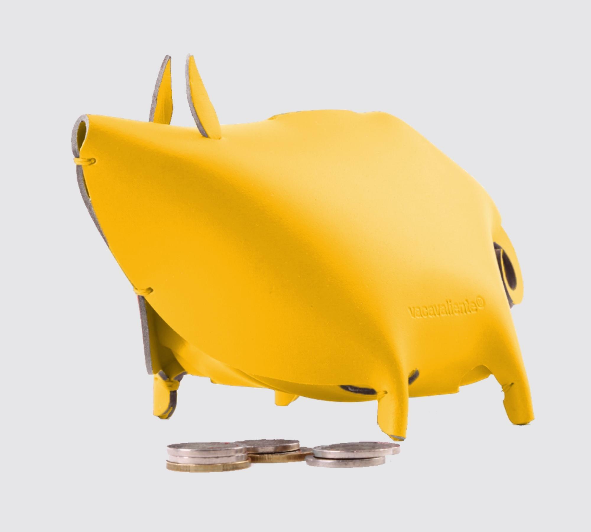 Sparschwein aus 100% Recyceltem Leder aus Spanien Gelb 1