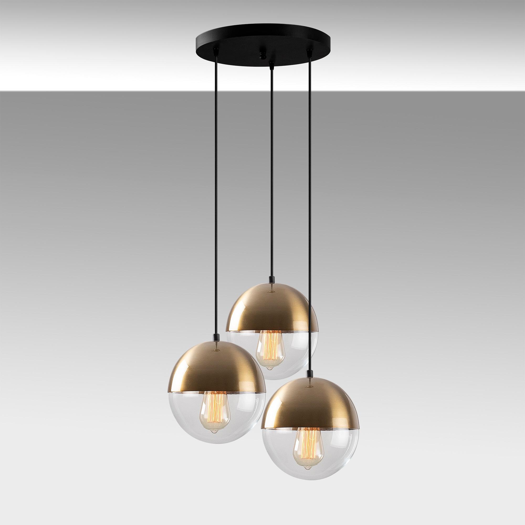 3-Flammig Bastos Hängelampe Metall Glas Gold 6