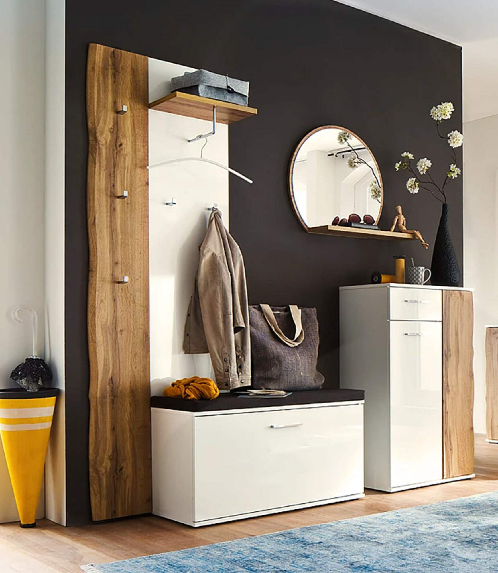 Garderobenpaneel Holz Eiche Weiß Hochglanz 1