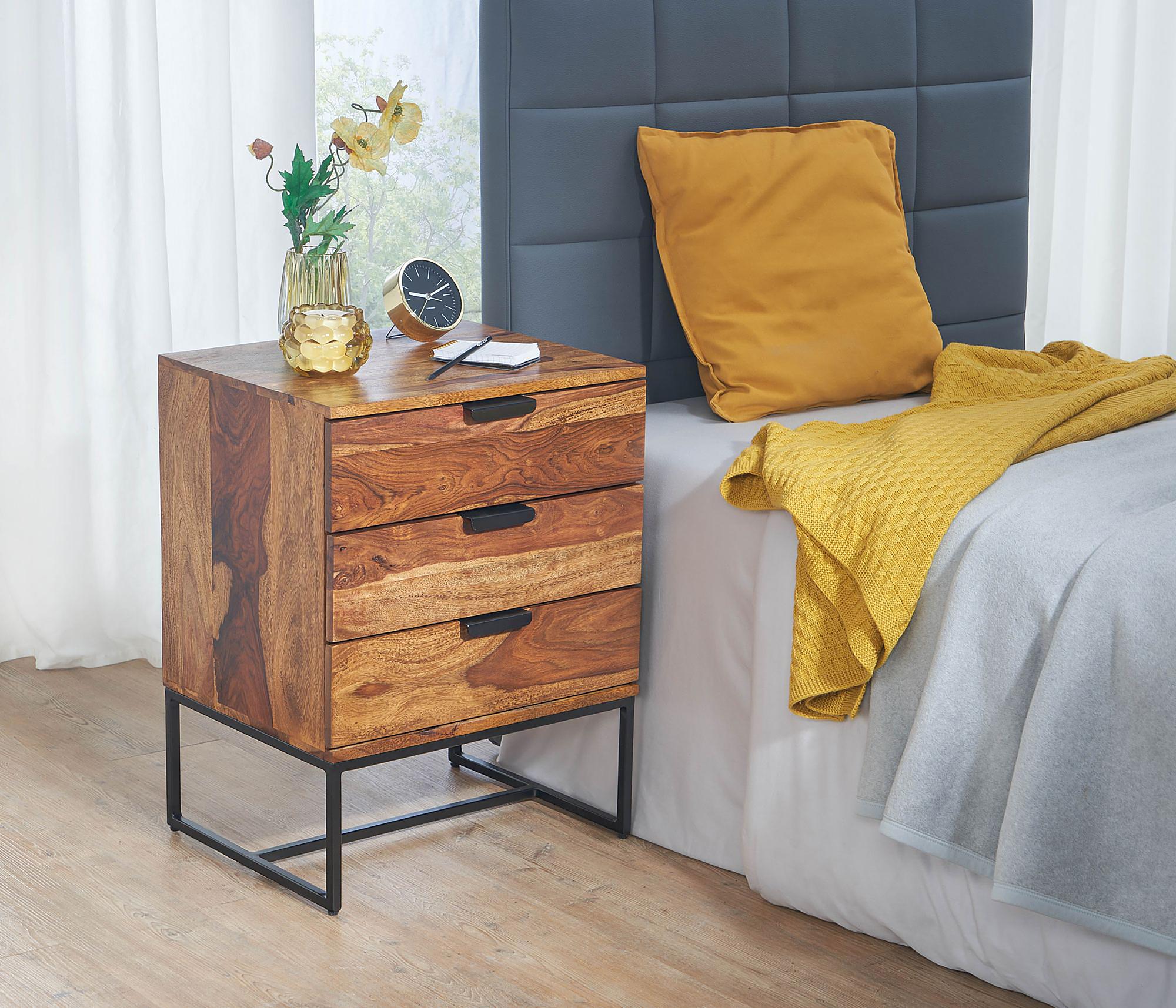 Nightstand Keneba Sheesham Black Solid 2