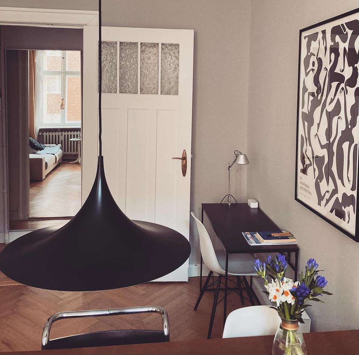 Semi-pendent lamp Aluminum Black 1