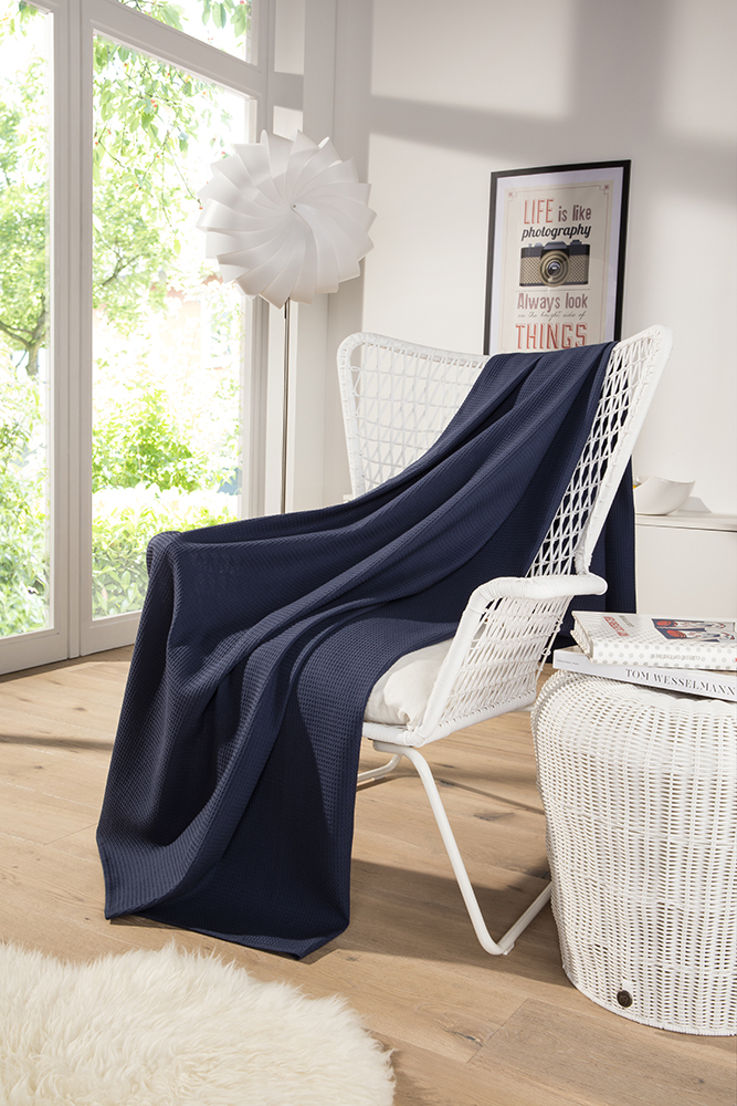 Leichte Decke aus Waffelpiqué 100% Baumwolle Navy Single 3