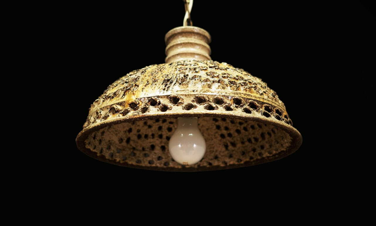 Vintage Pendant Lamp Ceramic Yellow 1960s 3