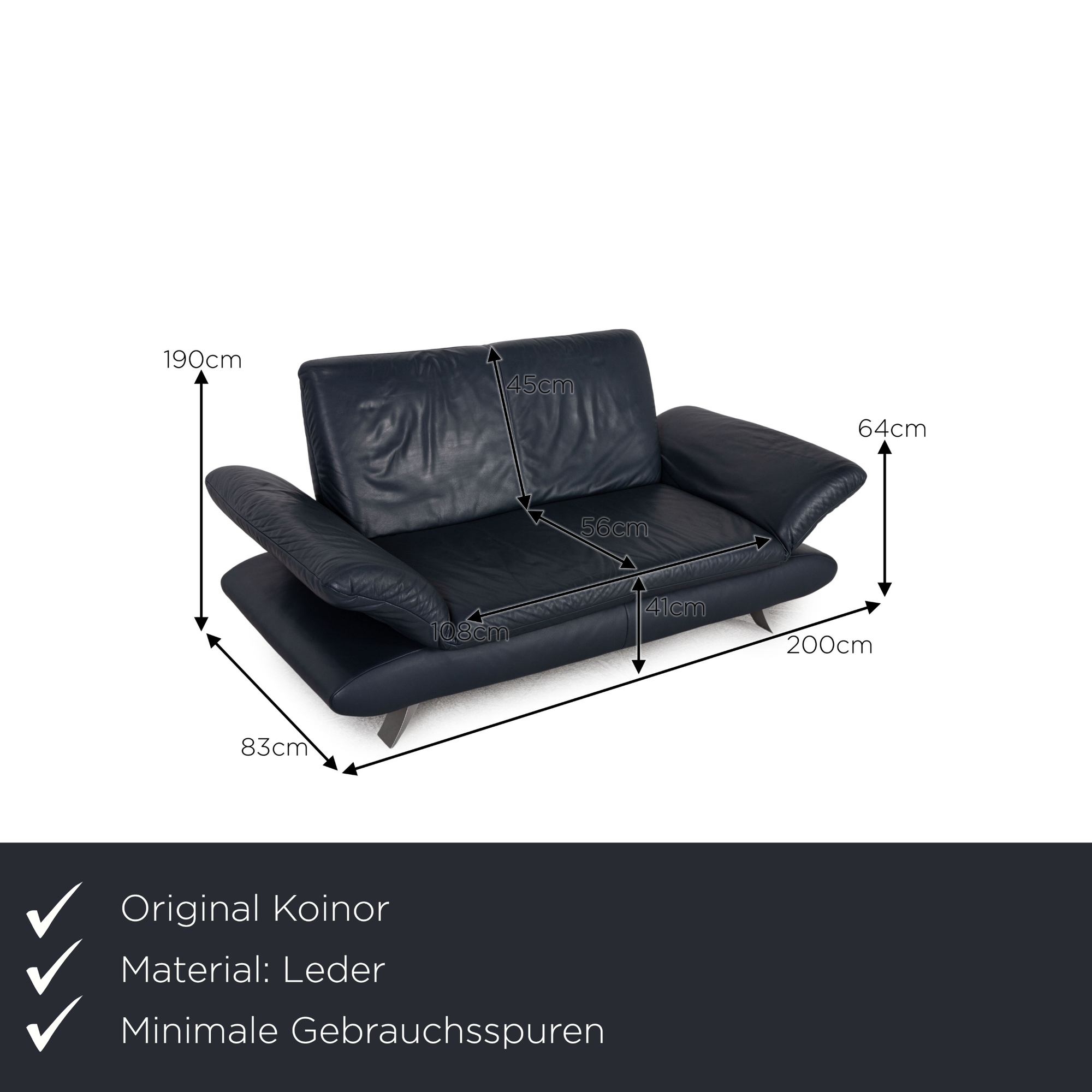 Rossini Sofa 2-Sitzer Leder Dunkelblau 1