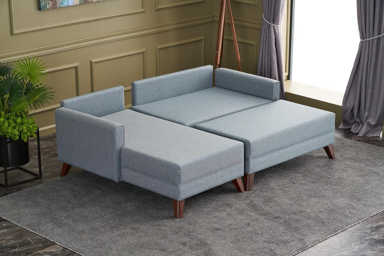 Bella Sofa Récamiere Links mit Hocker Blau 4