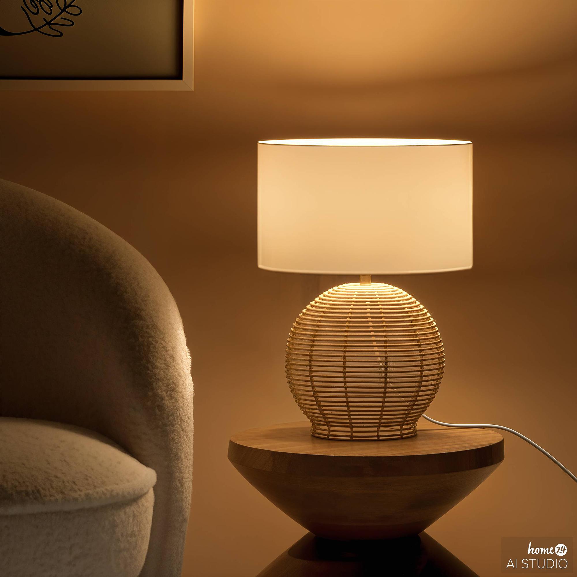 BIZZI Tischleuchte Mischgewebe Papierkordel Weiß Beige 4